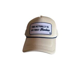 This Actually Is My First Rodeo Beige Trucker Hat Mesh Back & Adjustable Strap